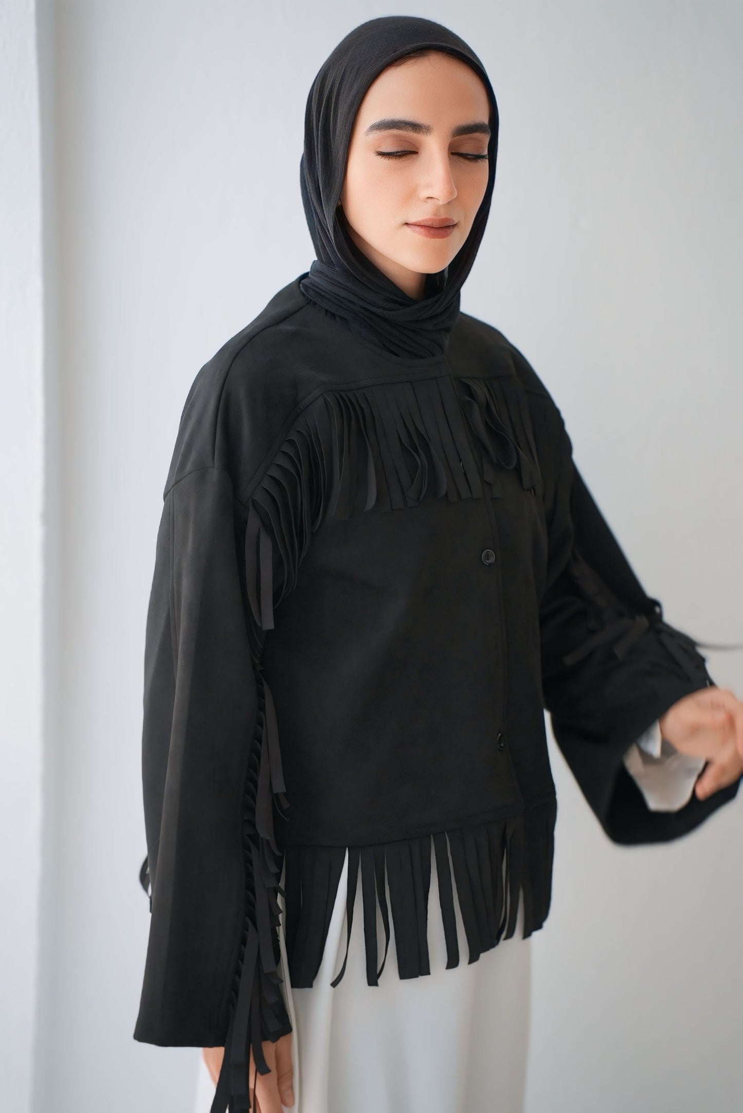 Soft Suede Jacket with Fringes Code 410 Black