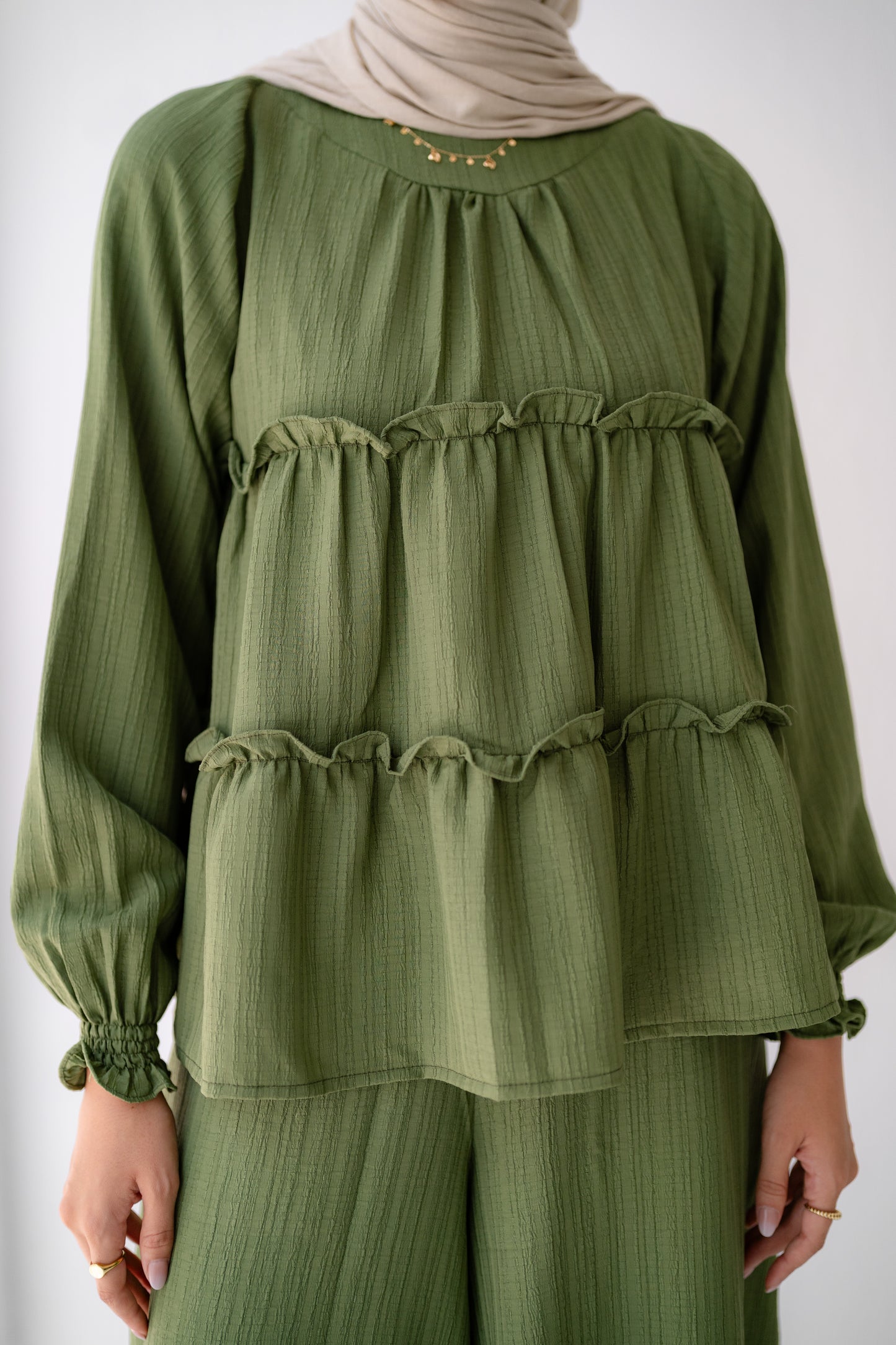 Soft Crinkle ruffled Blouse Code 402 Olive