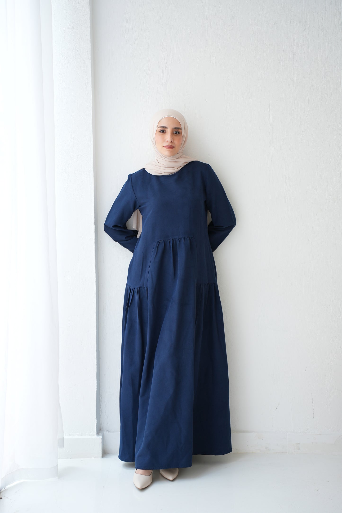 Soft Suede Blue dress with Hidden Pockets Code fw301