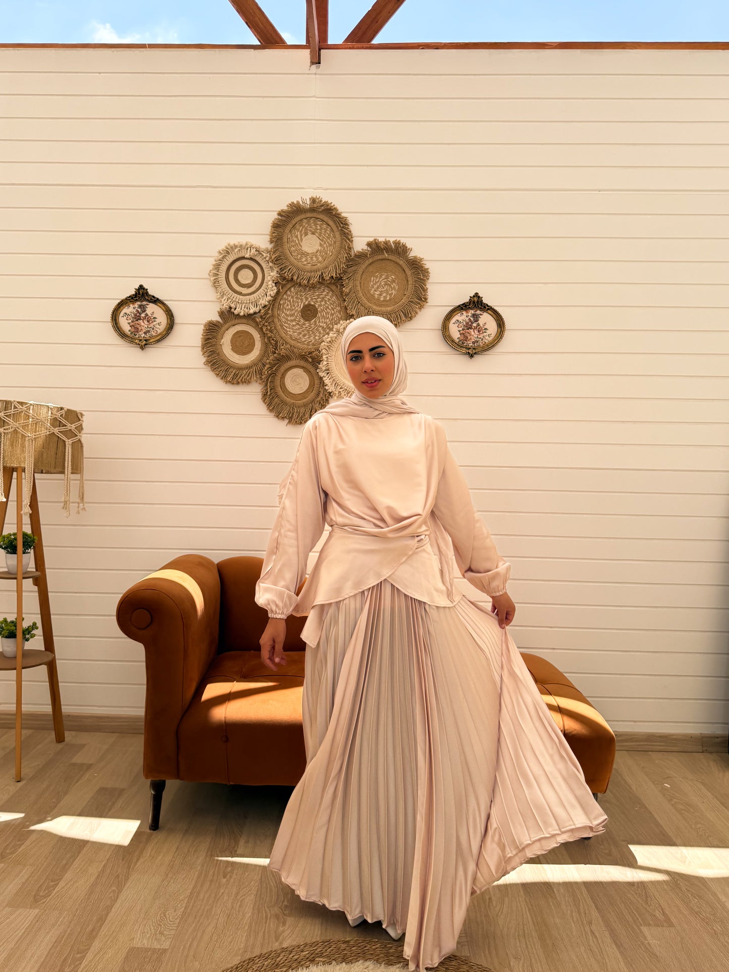 Cross Wrapped Pleated Set C306 light Beige