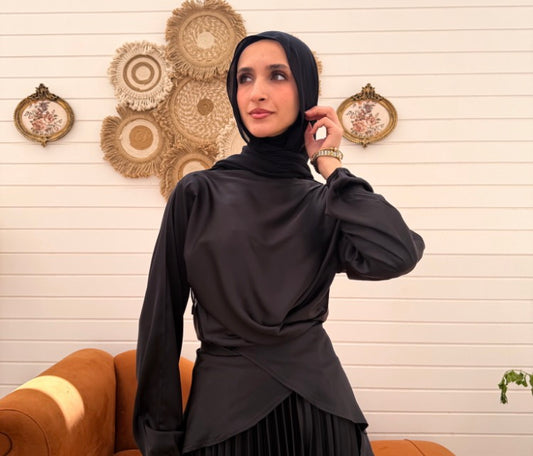 Black Satin Blouse C308