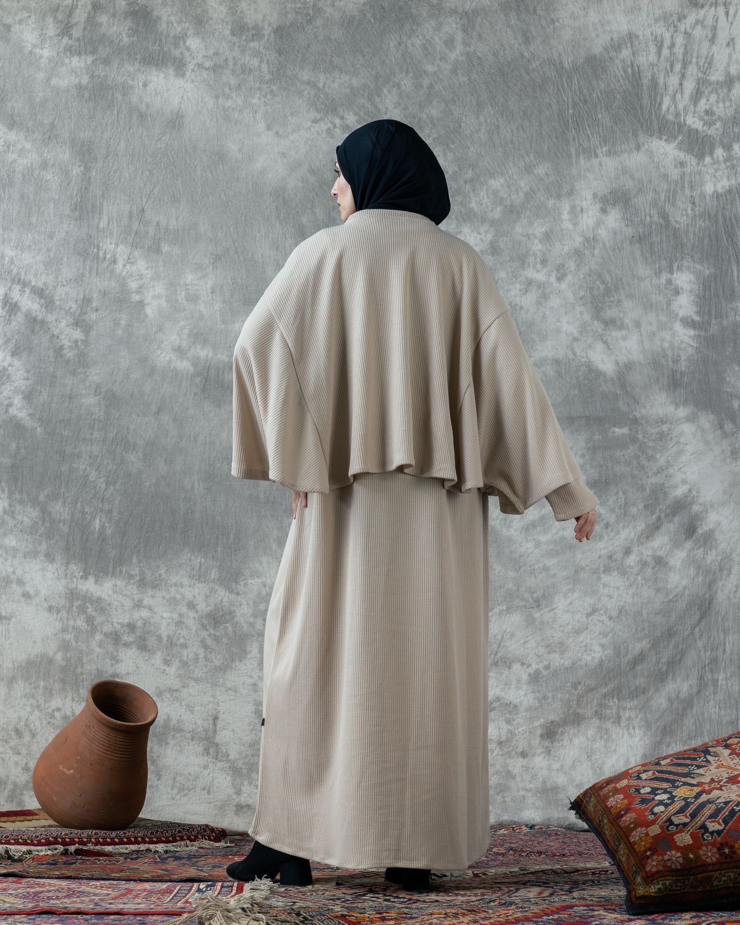 Wool Rib Dress & Cape  Code FW 90 beige