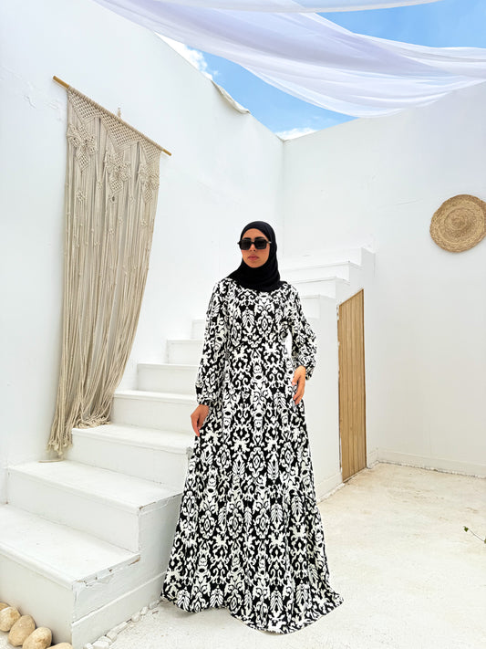 Tiered Maxi Dress Black and White C401