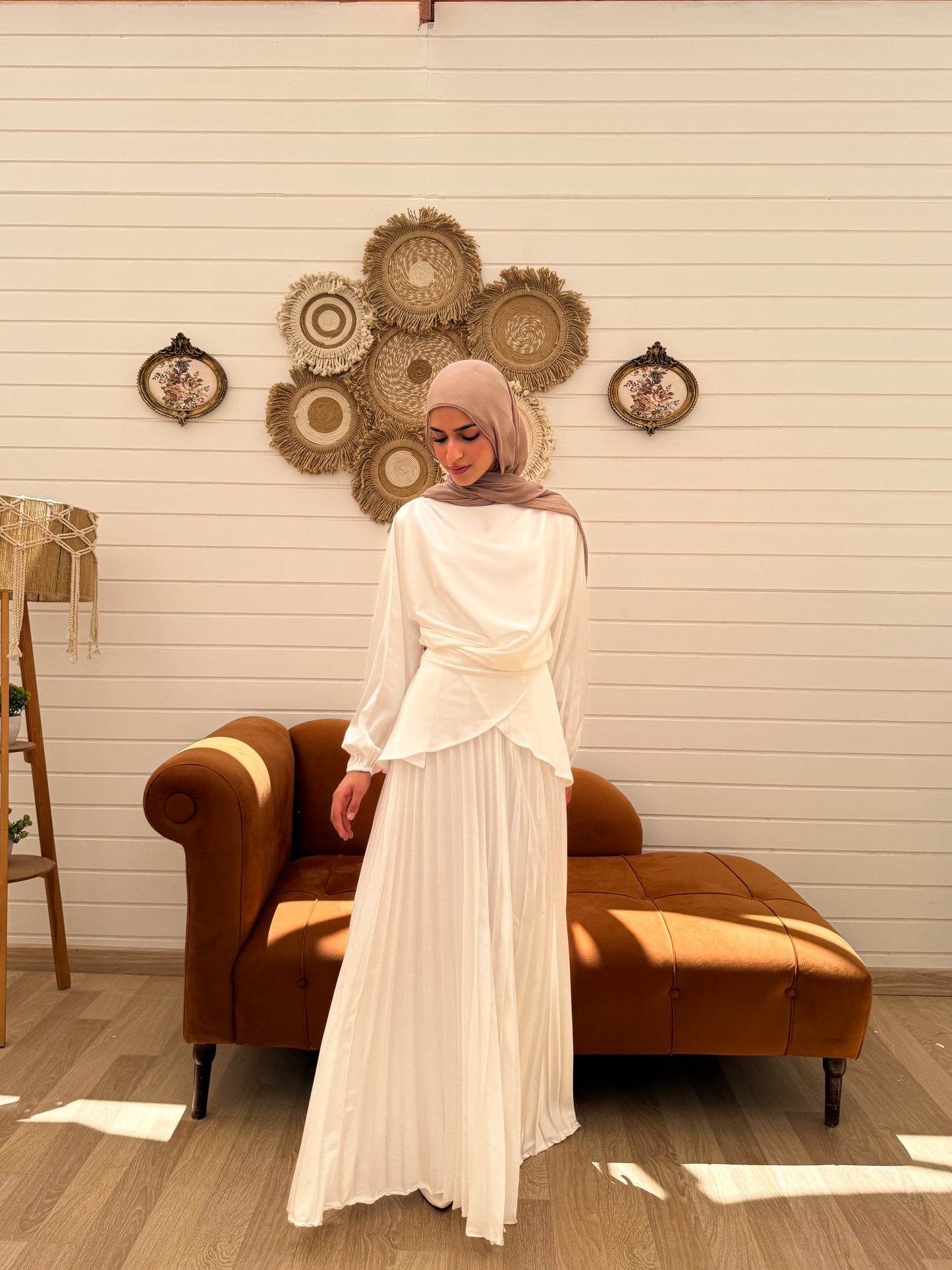 Cross Wrapped Pleated Set C306 White
