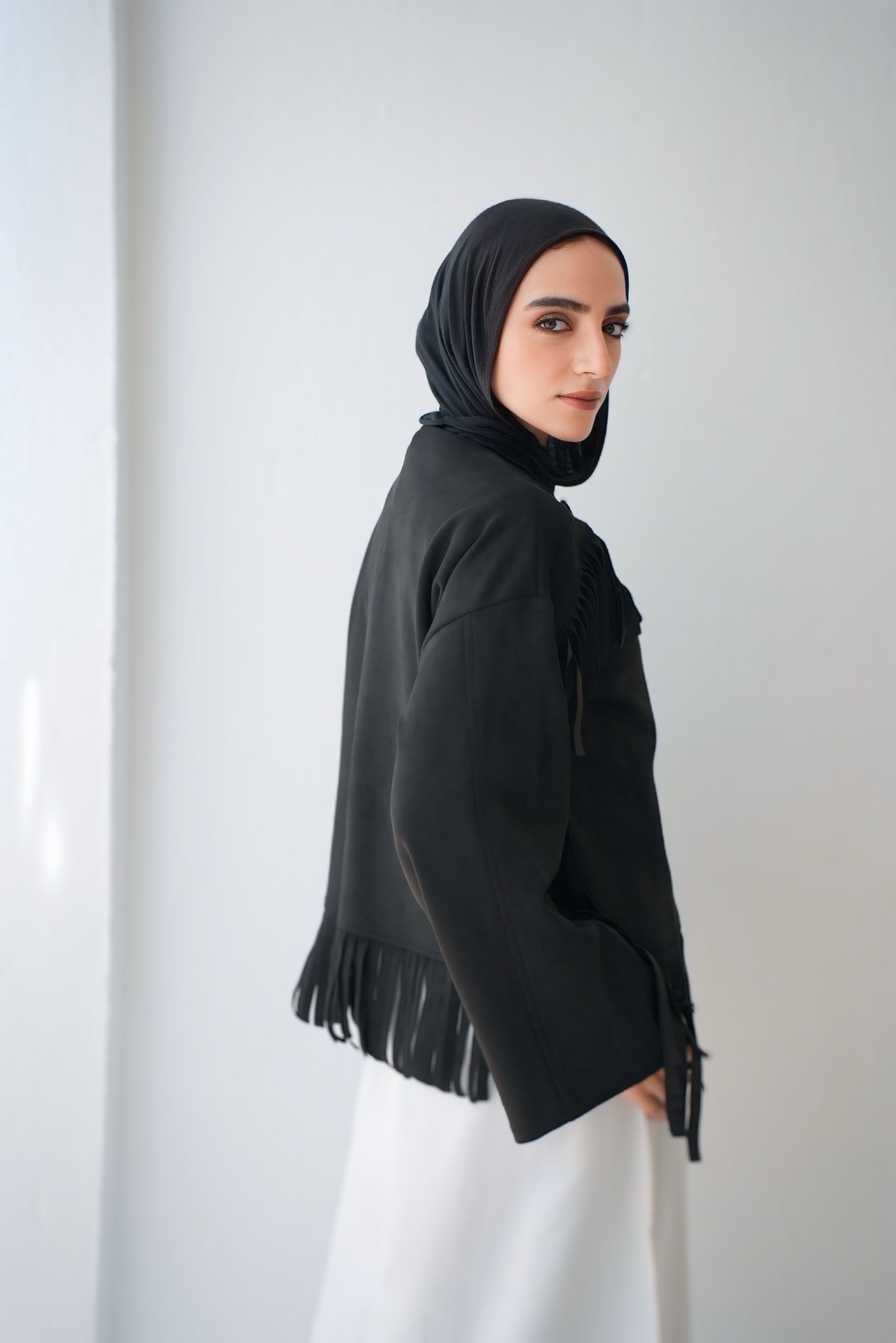 Soft Suede Jacket with Fringes Code 410 Black