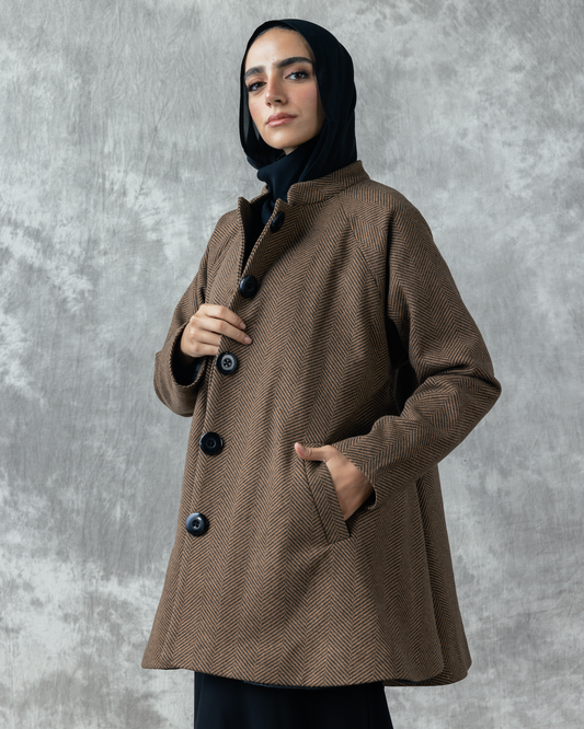 Wool Tweed Coat with Pockets Code 202 Brown