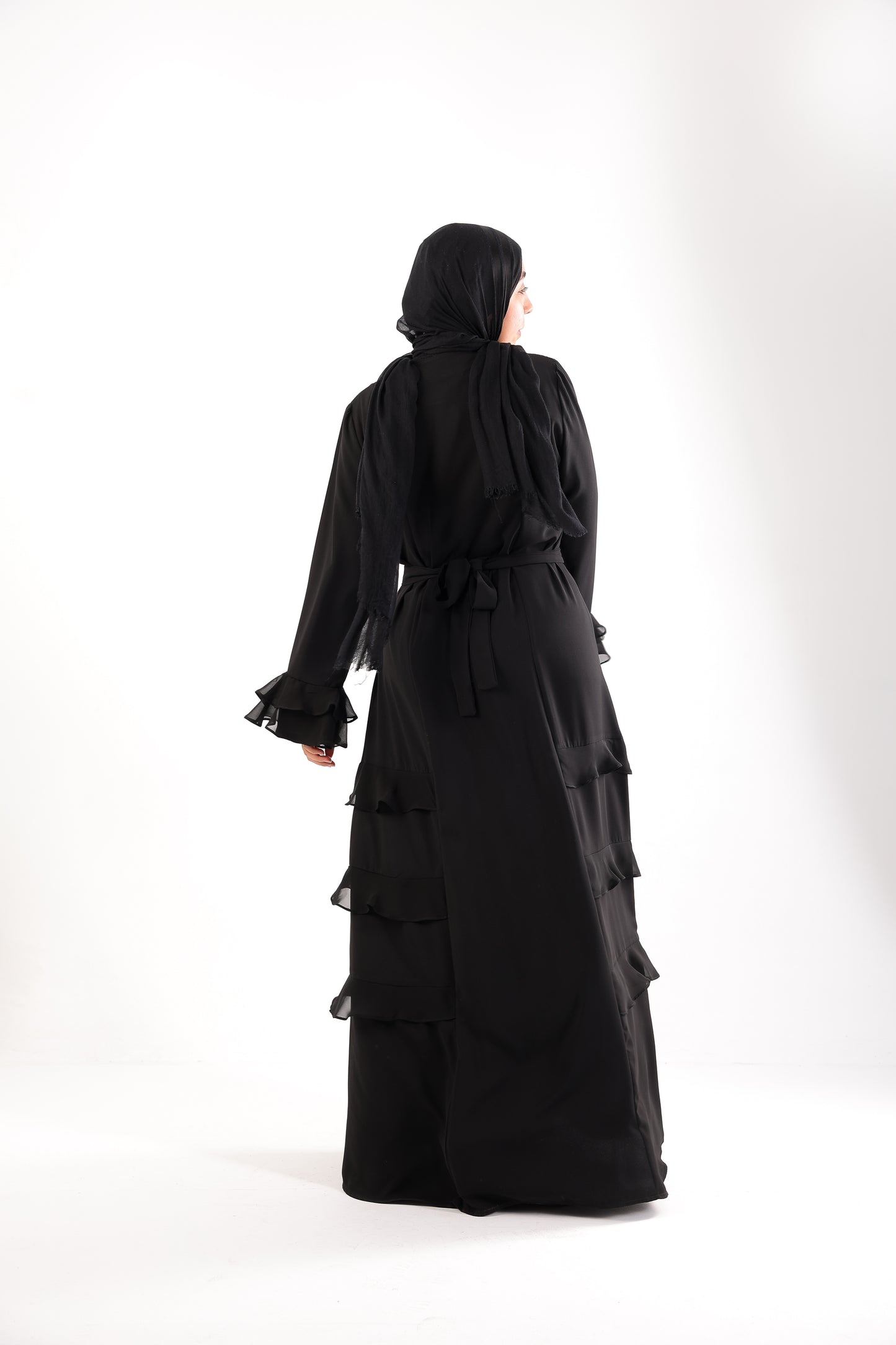 Abaya with soft ruffle sleeves and side details Code 503
