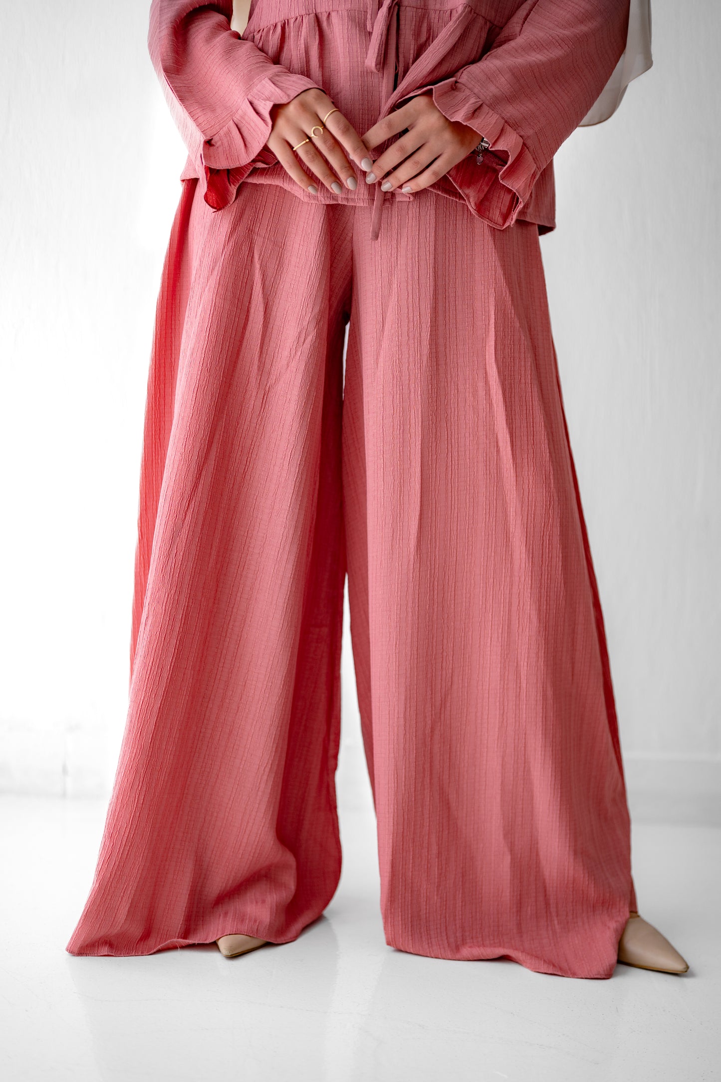 Soft Crinkle Wide-Leg Pants Code 95 Dusty Rose