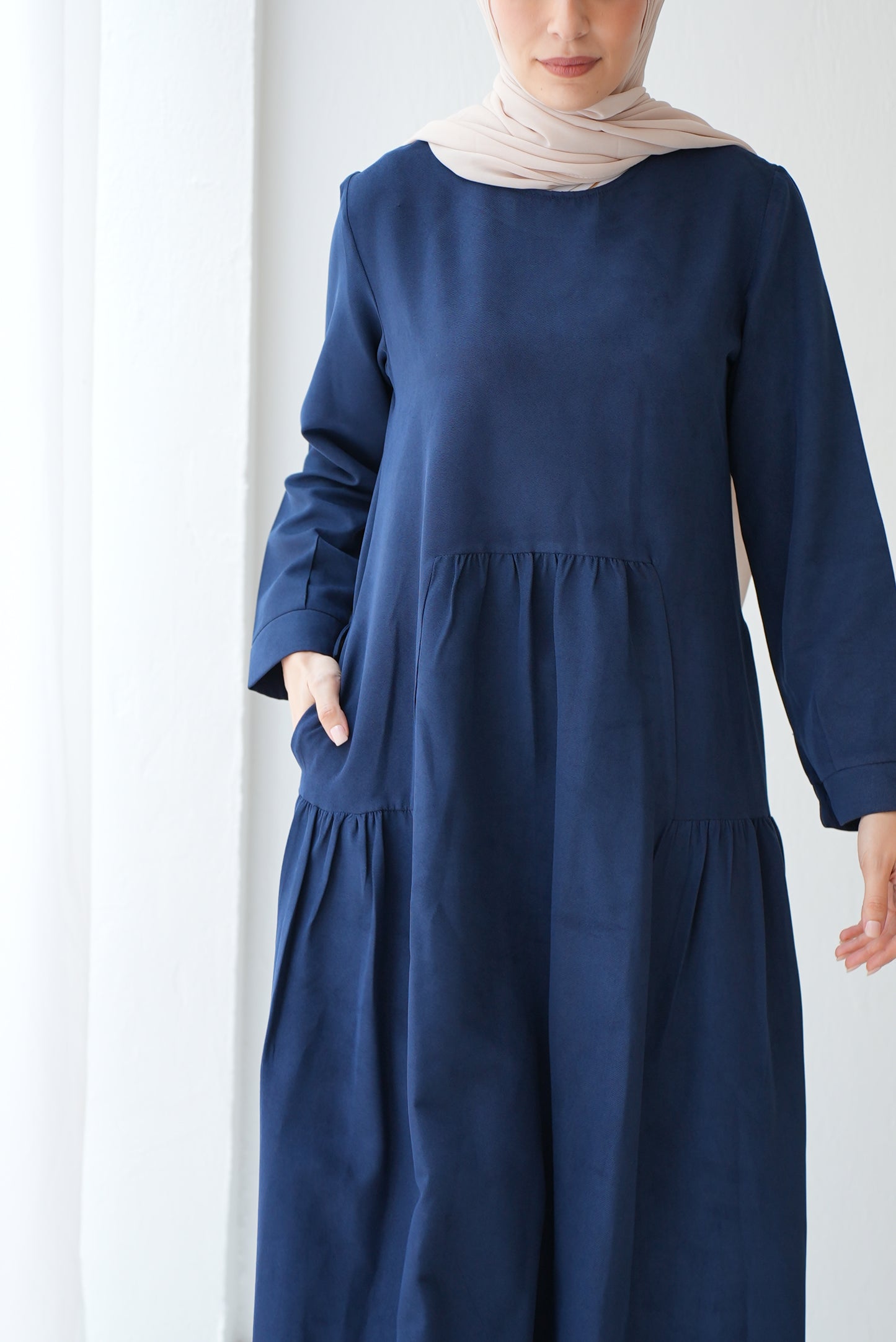Soft Suede Blue dress with Hidden Pockets Code fw301