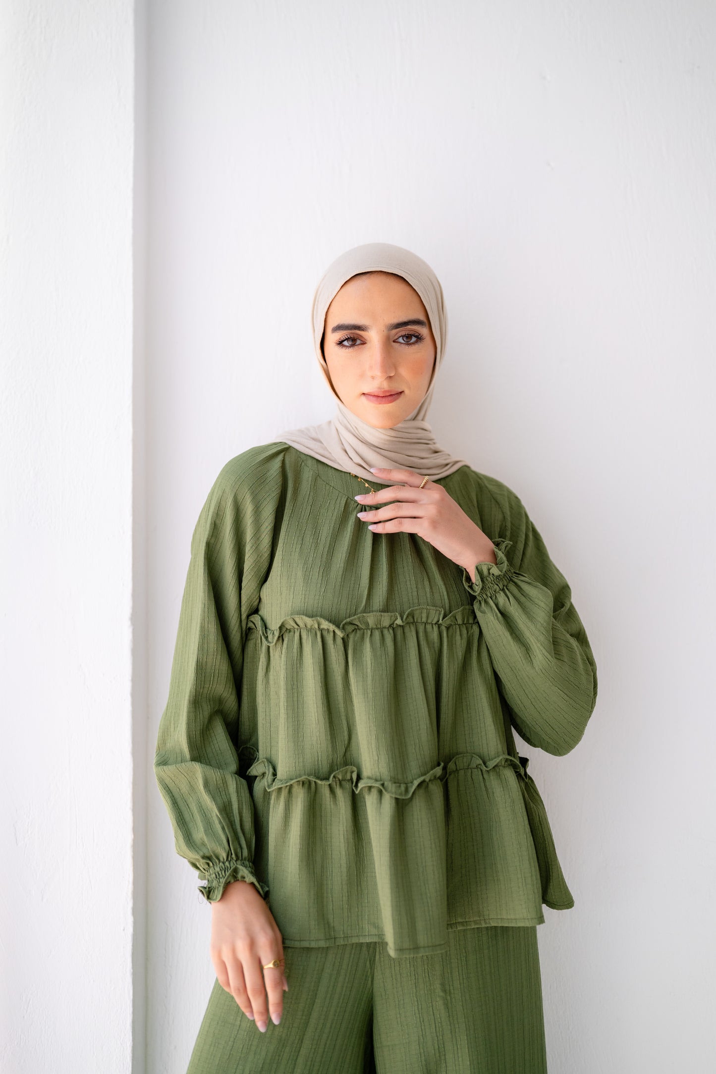 Soft Crinkle ruffled Blouse Code 402 Olive