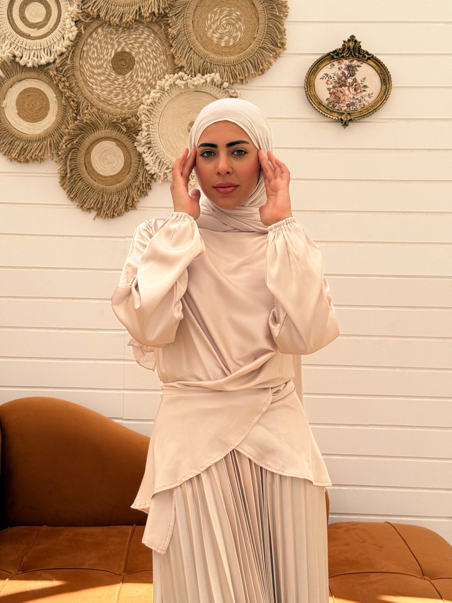 Cross Wrapped Pleated Set C306 light Beige