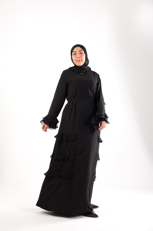 Abaya with soft ruffle sleeves and side details Code 503