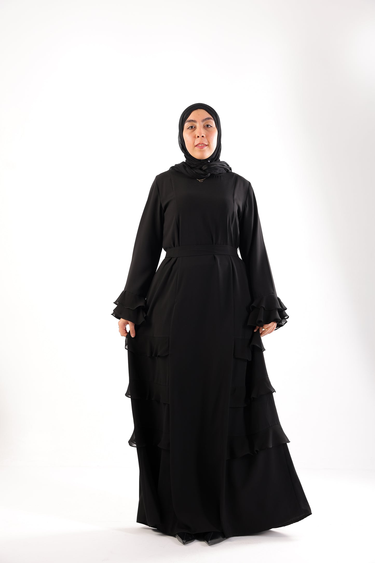 Abaya with soft ruffle sleeves and side details Code 503