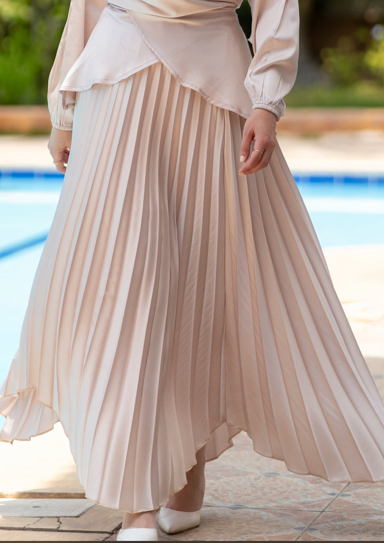 Asymmetric Pleated Satin Skirt Code 41 Beige