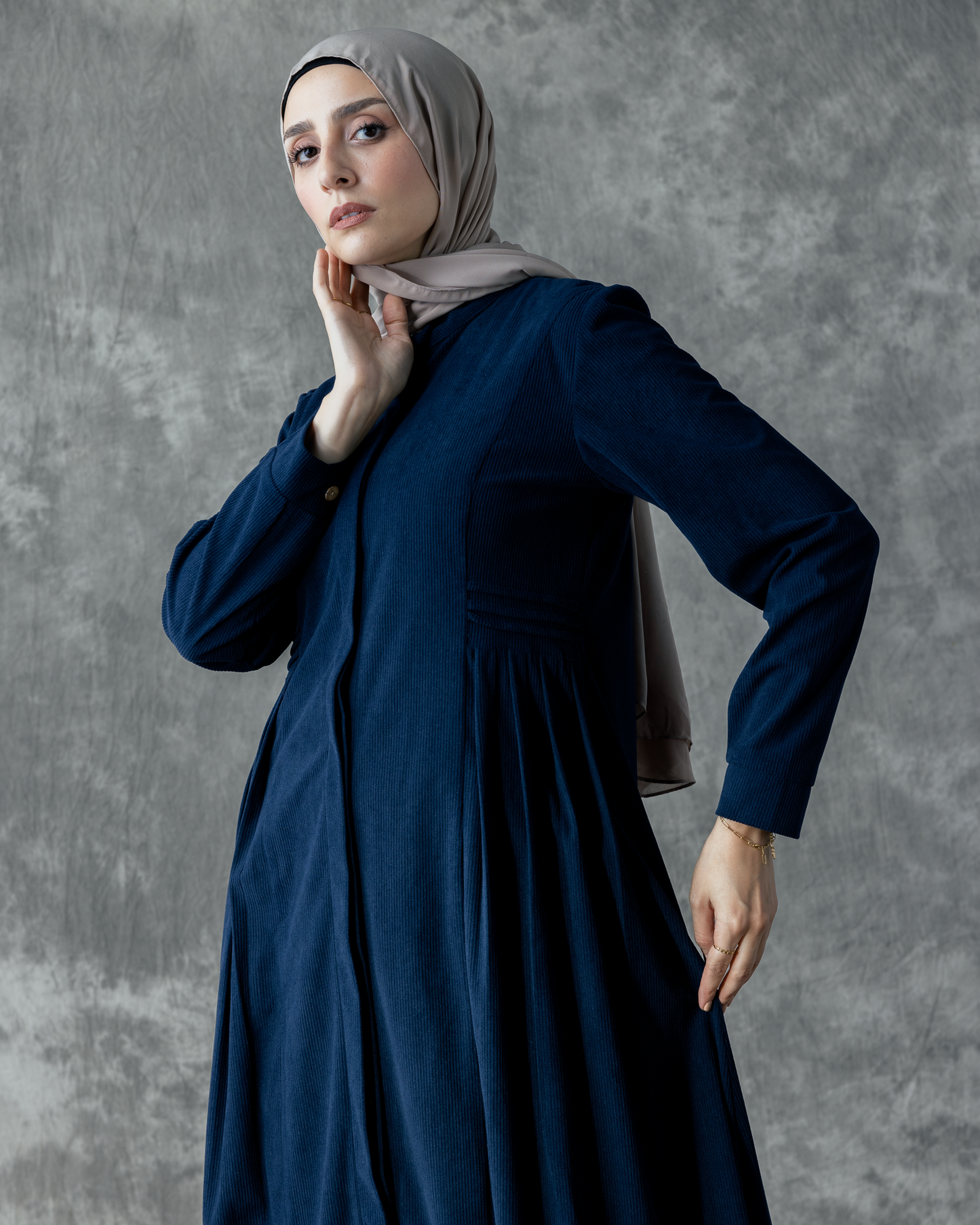 Rib velvet dress with hidden buttons Code FW 104 blue