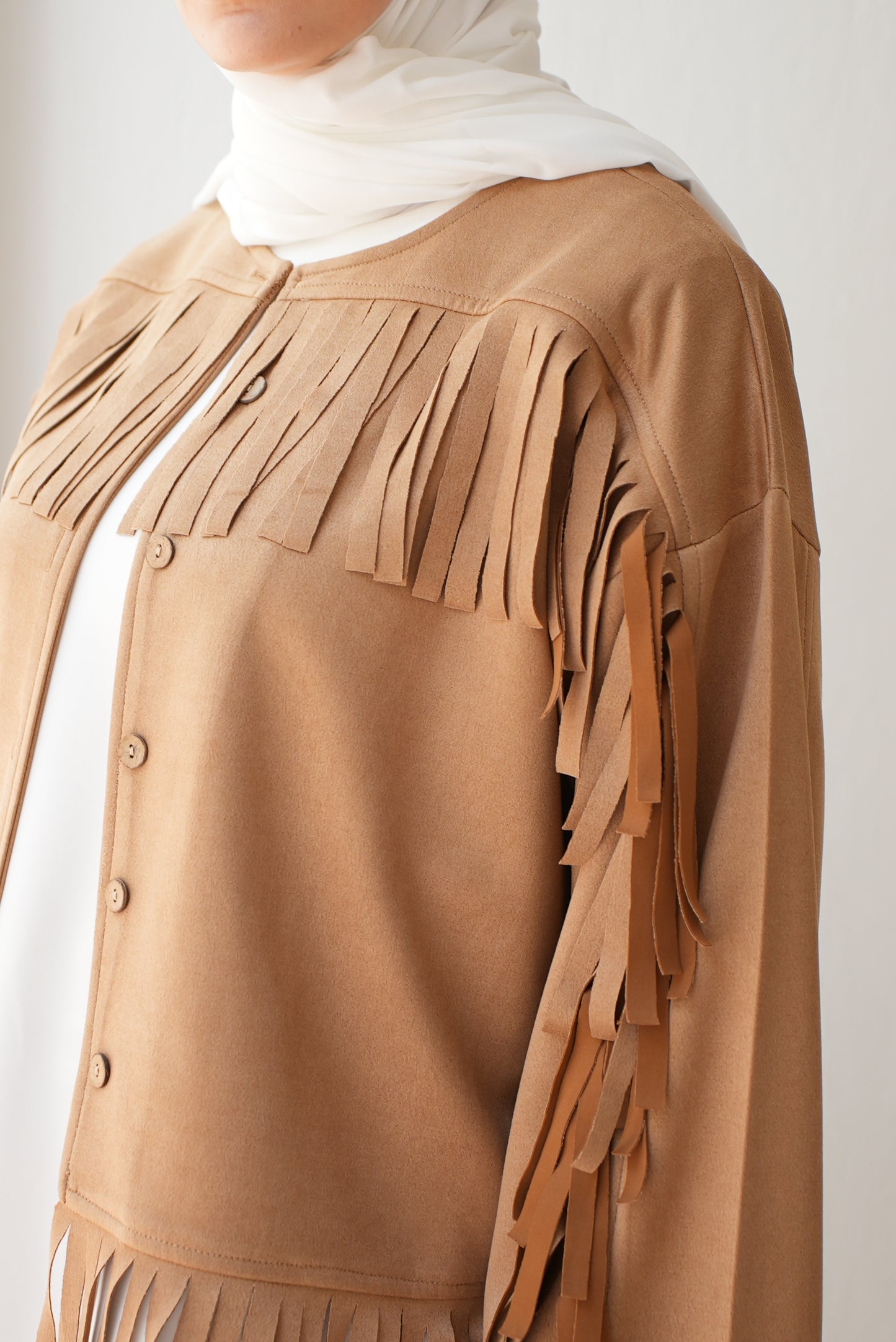 Soft Suede Jacket with Fringes Code 410 Warm Beige