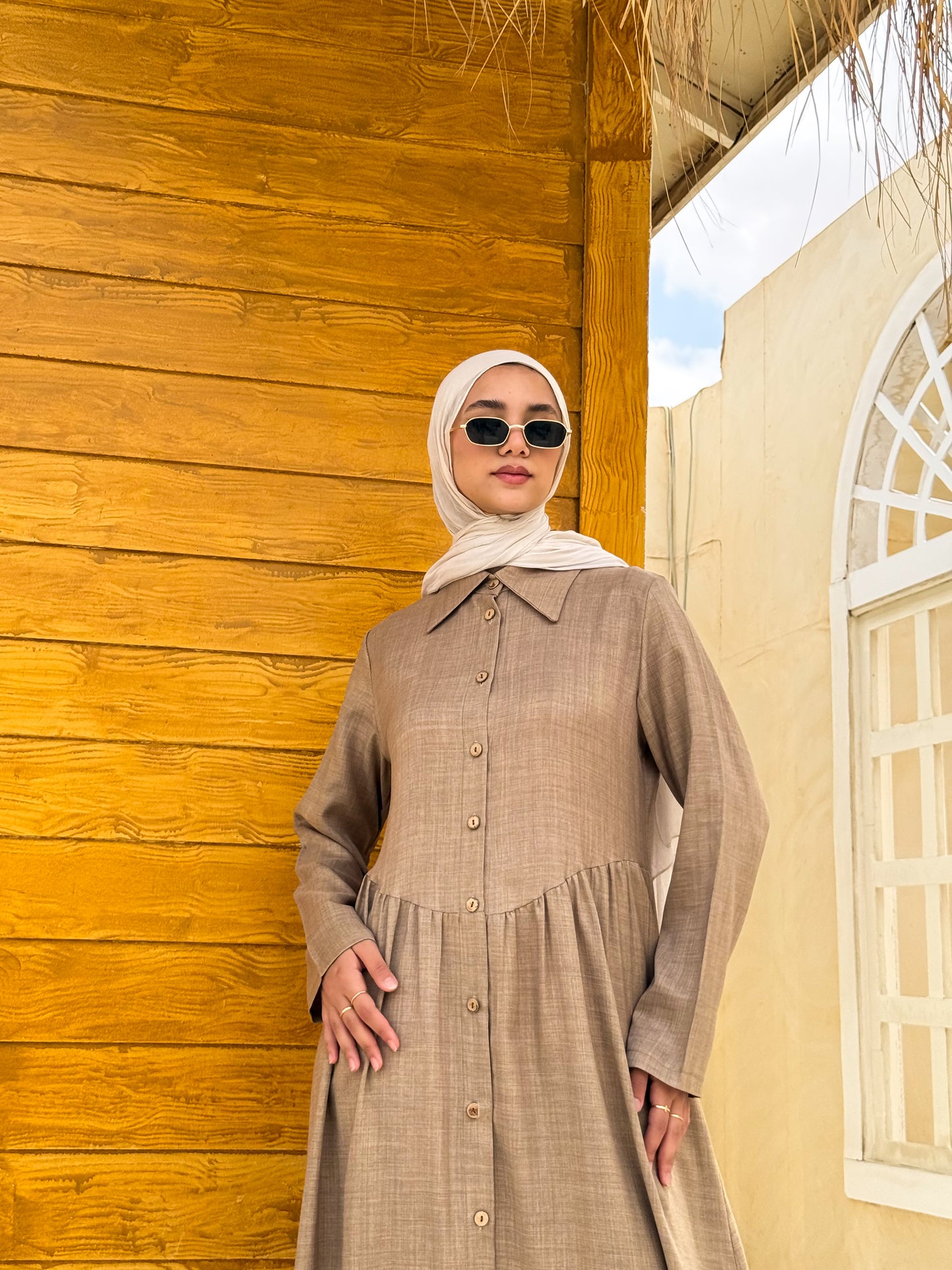 Gathered Waist Dress C408 Dark Beige