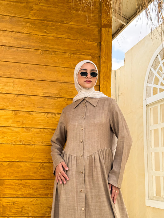 Gathered Waist Dress C408 Dark Beige