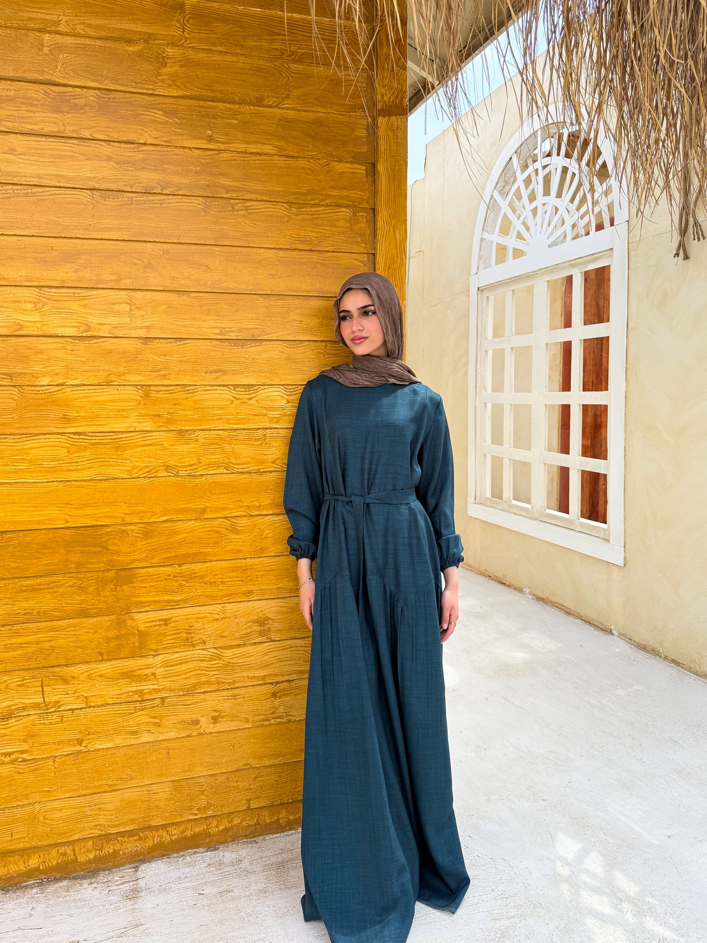 Gathered Waist Dress Dark TealC601