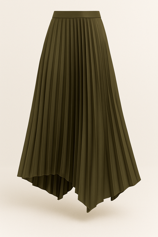Asymmetric Pleated Satin Skirt Code 41 olive