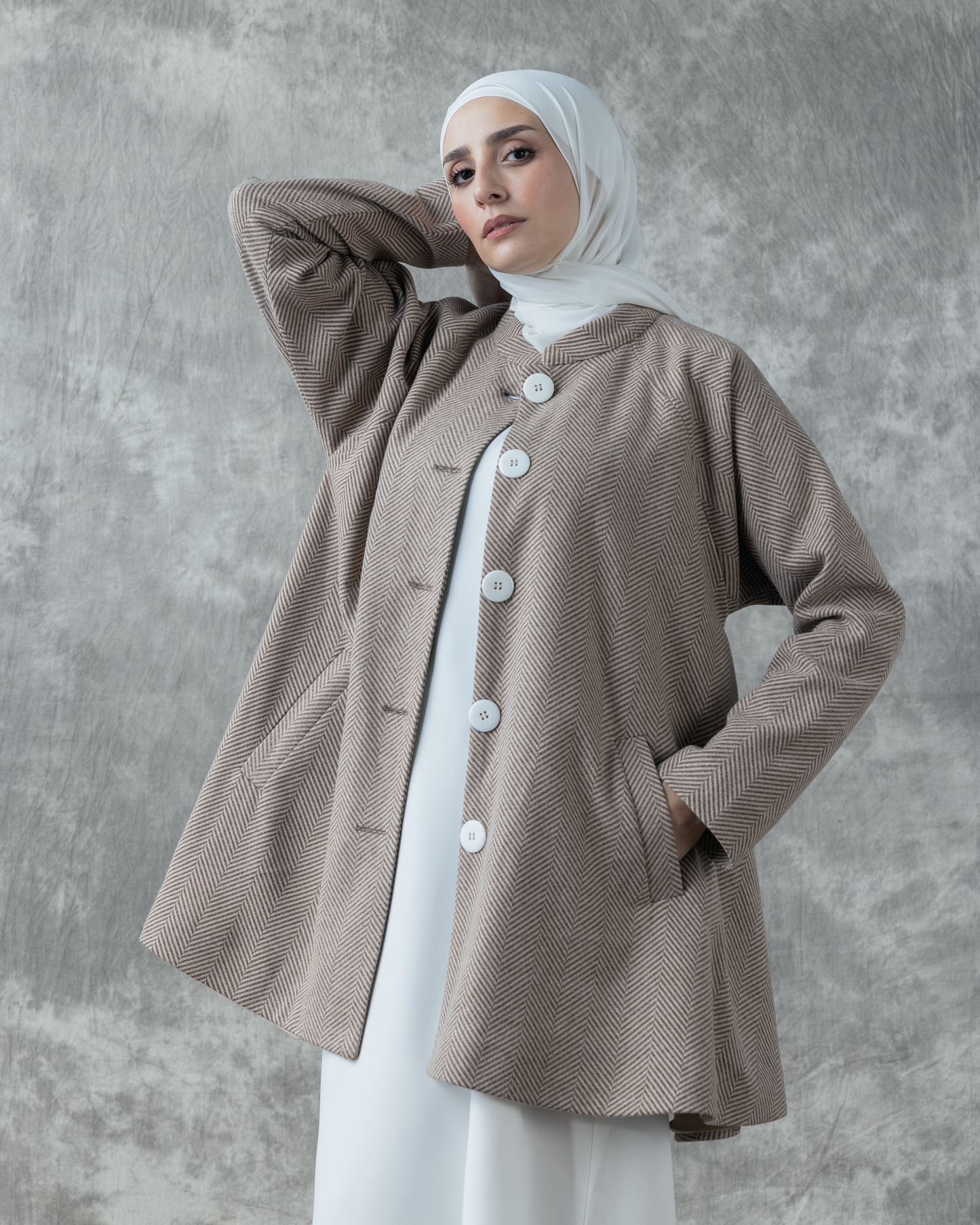 Wool Tweed Coat with Pockets Code 202 light Brown