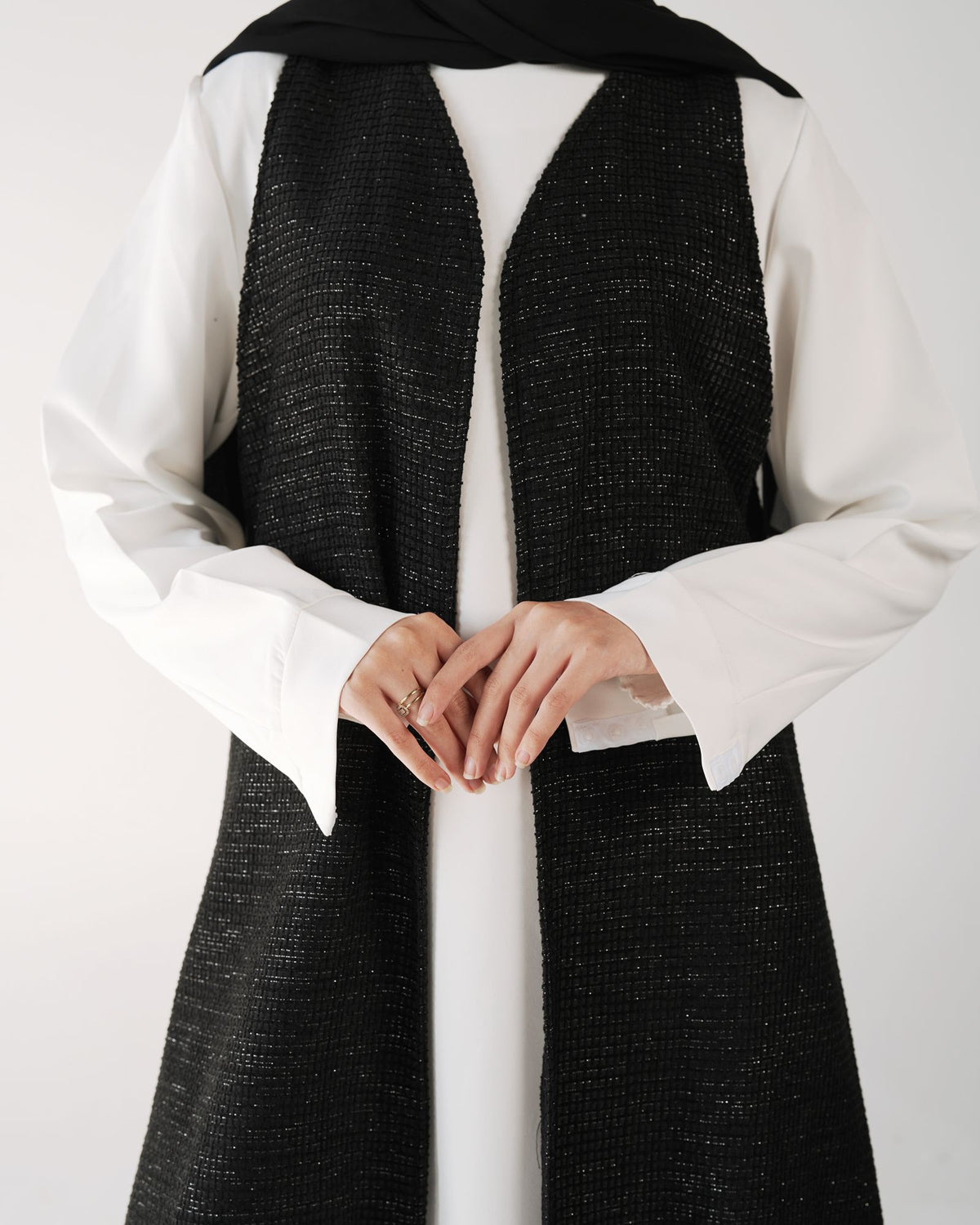 Odette Black Shimmer Bouclé Tweed Vest Fwc55