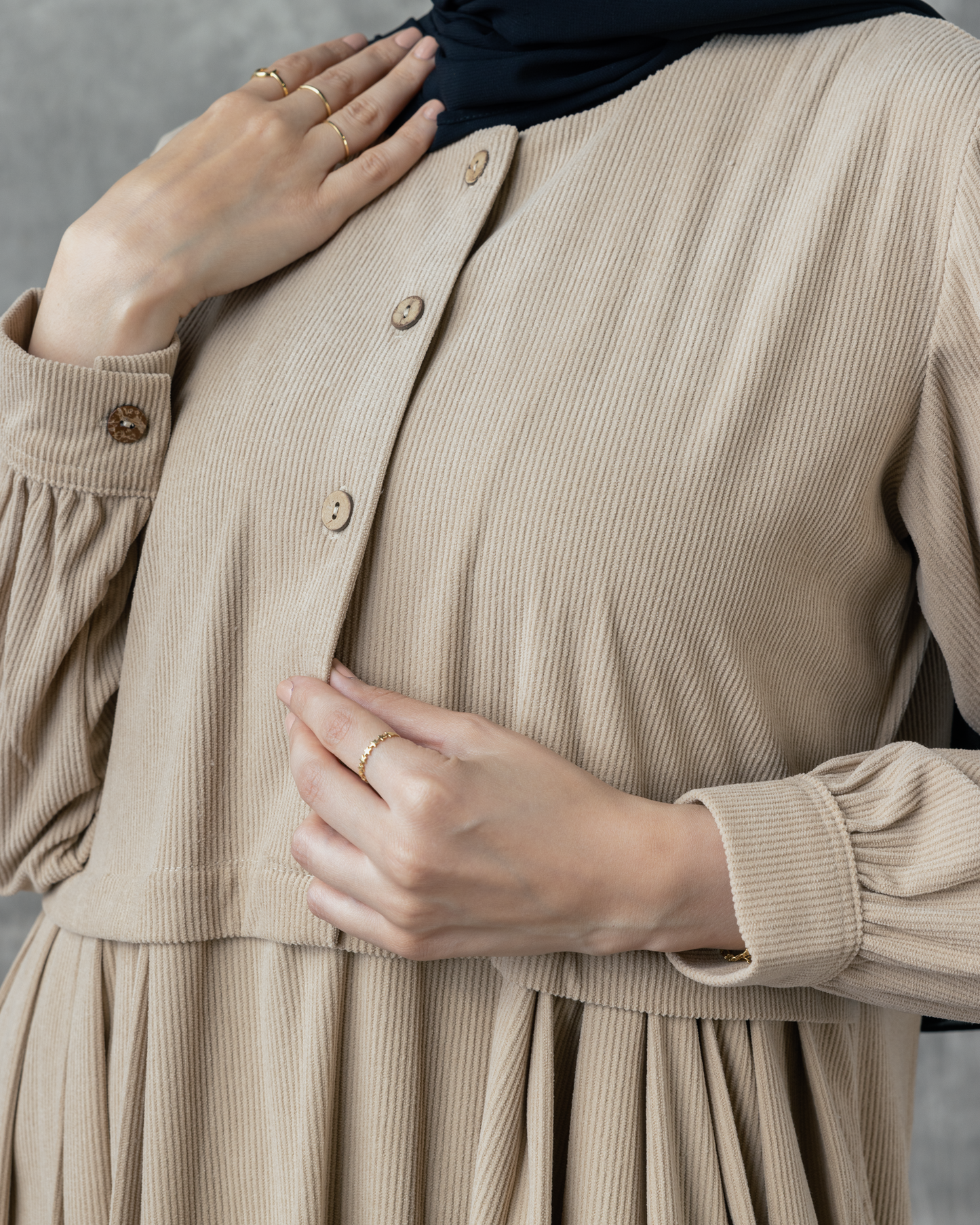 Rib velvet dress with pockets and buttons Code FW 108 beige