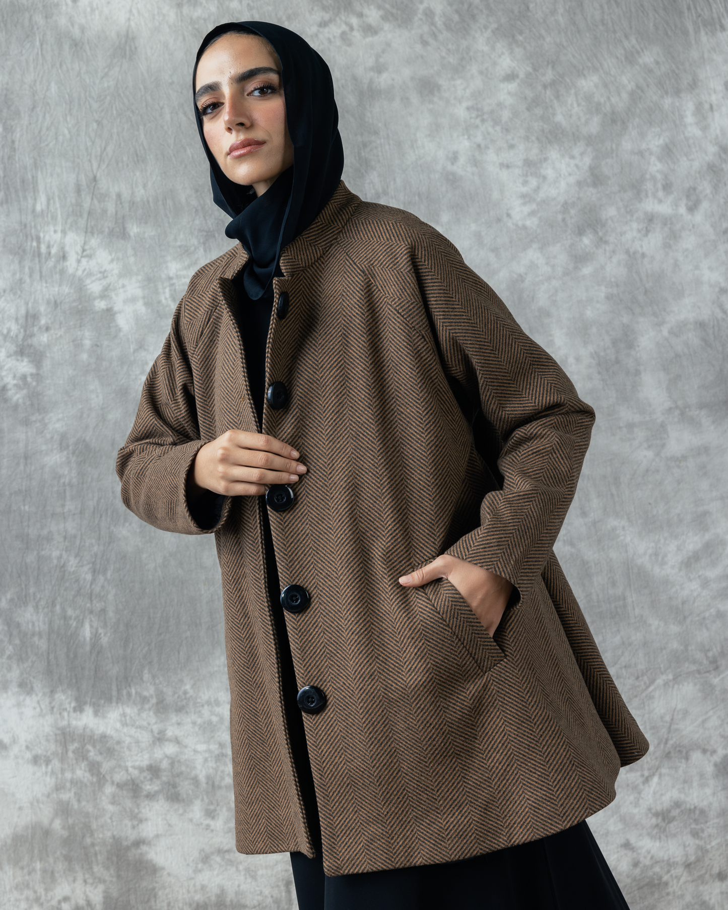 Wool Tweed Coat with Pockets Code 202 Brown