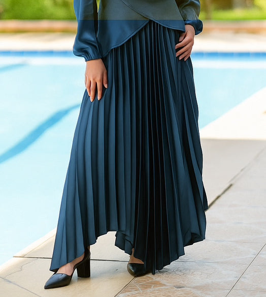 Pleated Satin Skirt Code 41 Blue