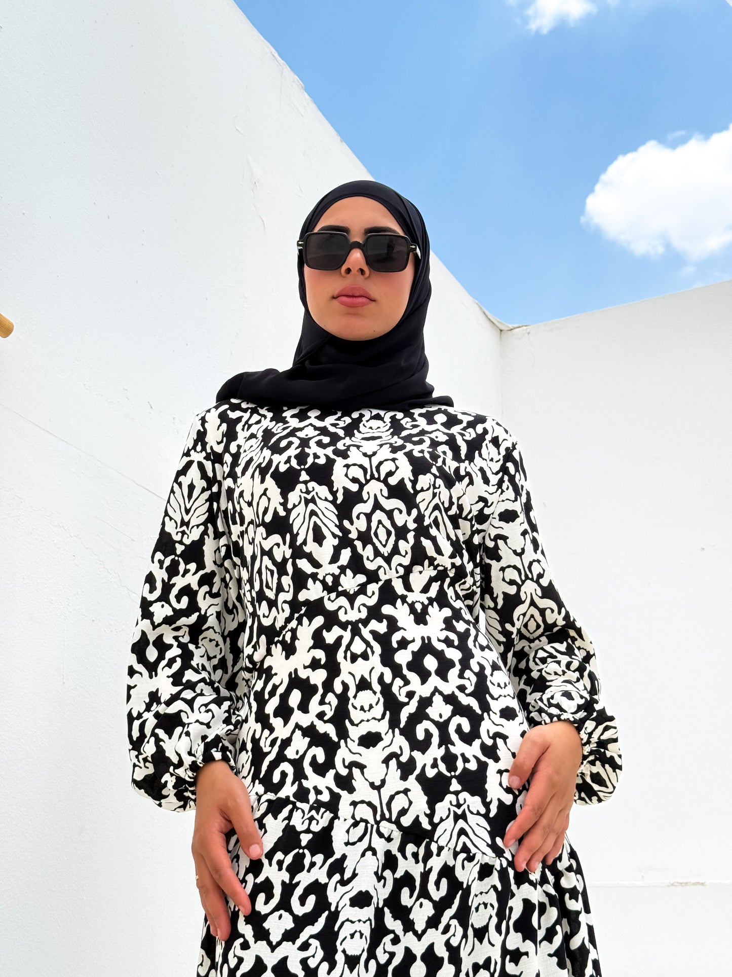 Tiered Maxi Dress Black and White C401