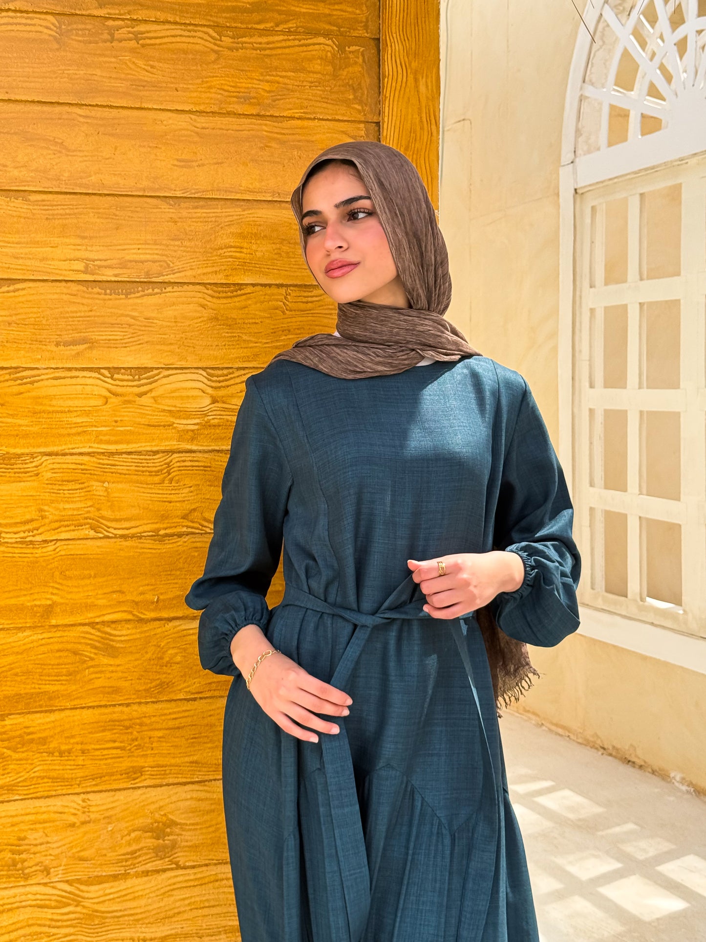 Gathered Waist Dress Dark TealC601