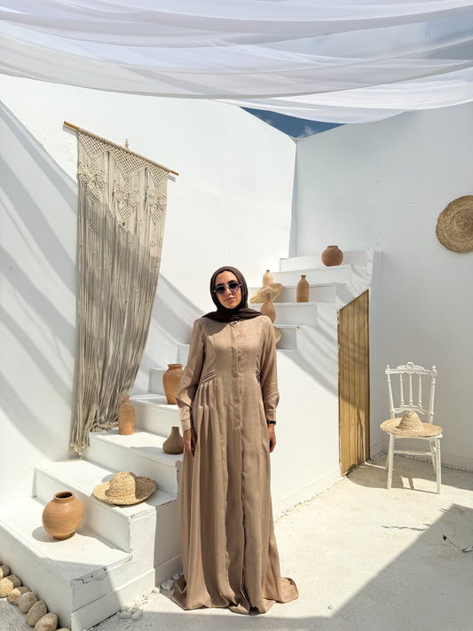 Pleated A line Dress C104 Beige