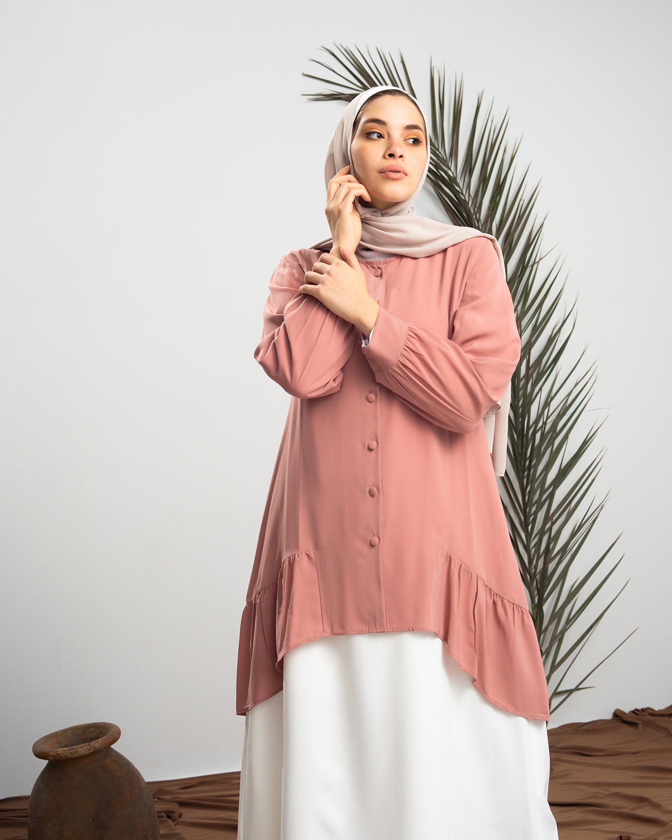 Front Buttoned Crepe Top Blush