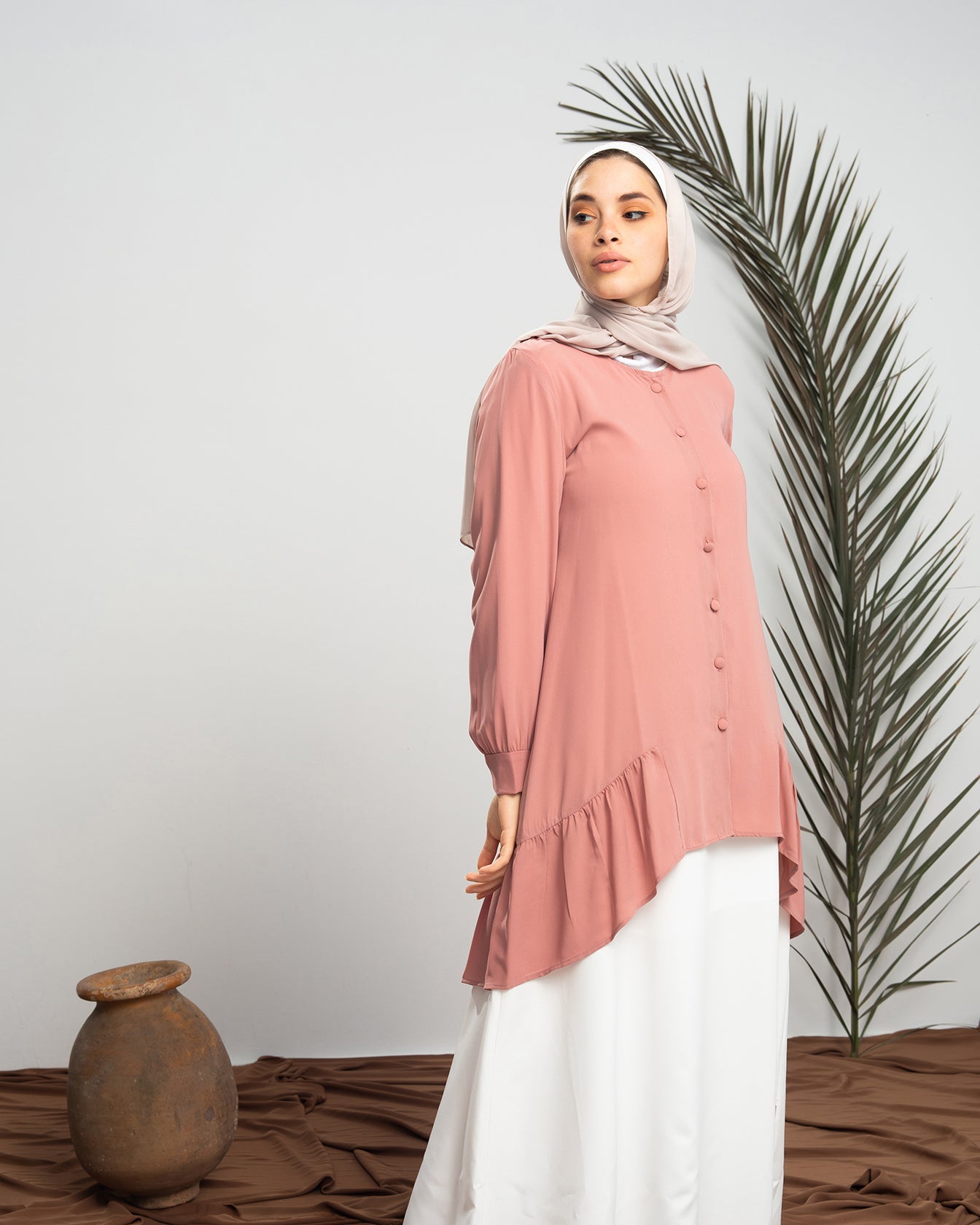 Front Buttoned Crepe Top Blush