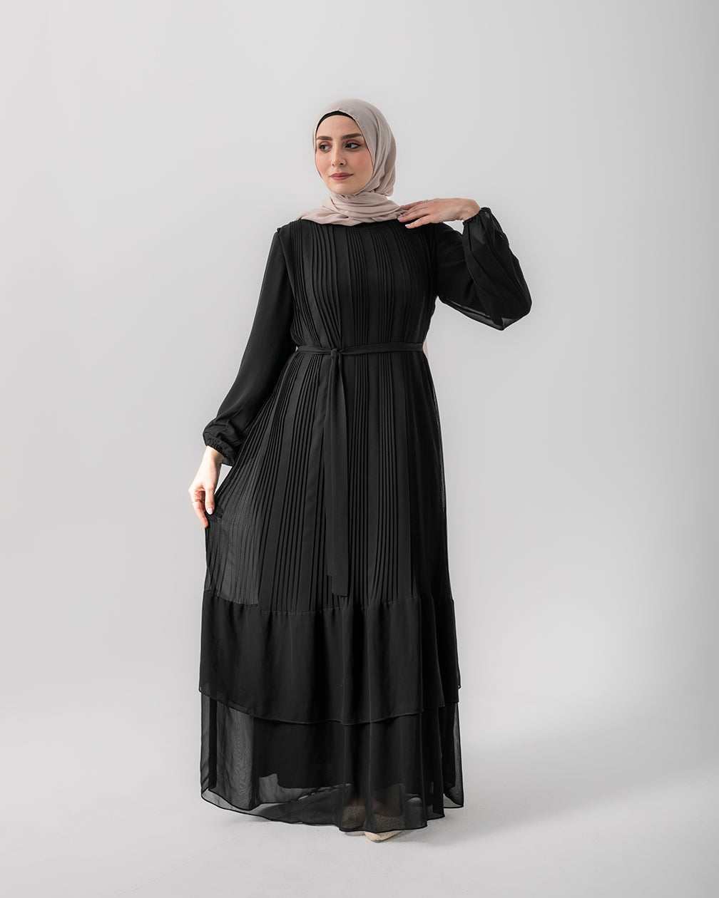 Chiffon Pleated Dress Black code 120