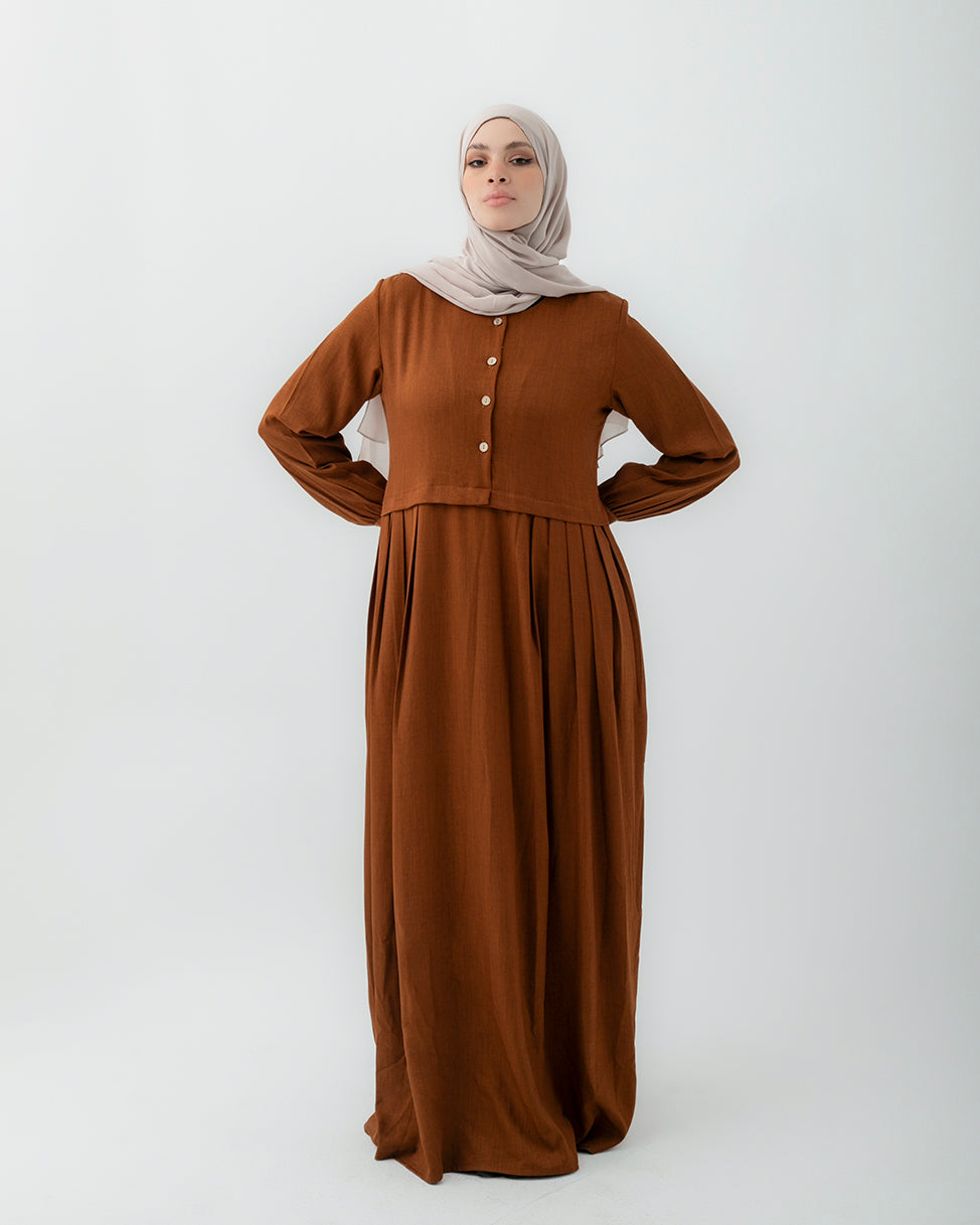 Linen Maxi Dress with Buttons and Pockets Rust 108