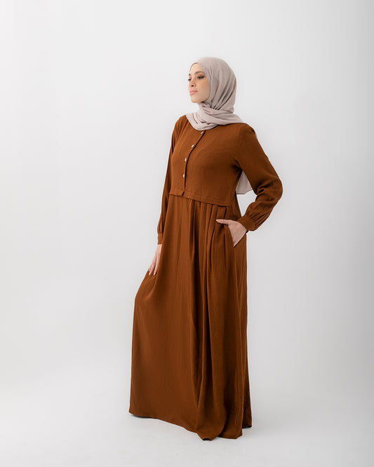 Linen Maxi Dress with Buttons and Pockets Rust 108