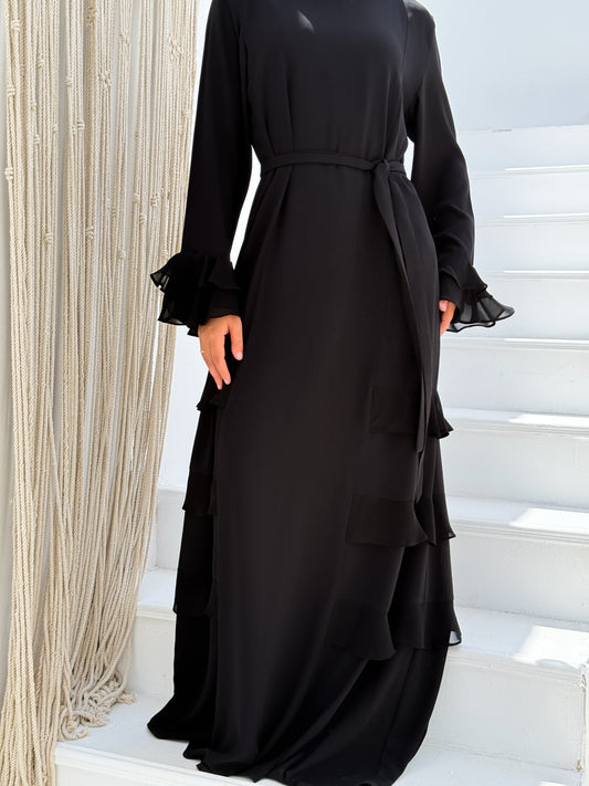 Abaya with soft ruffle sleeves and side details Code 503