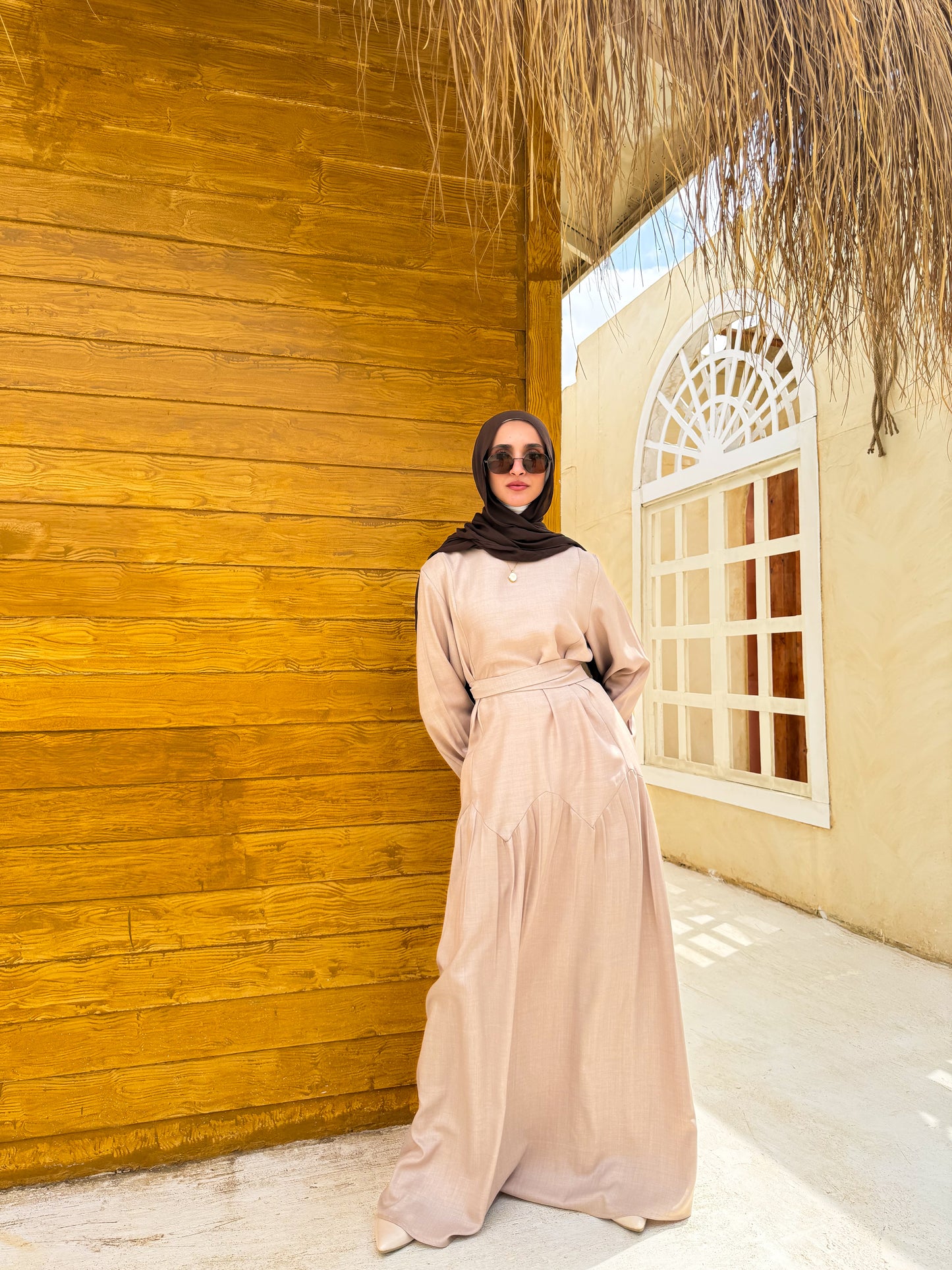 Gathered Waist Dress C601 Beige