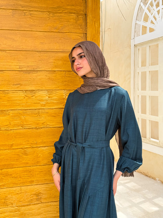 Gathered Waist Dress Dark TealC601