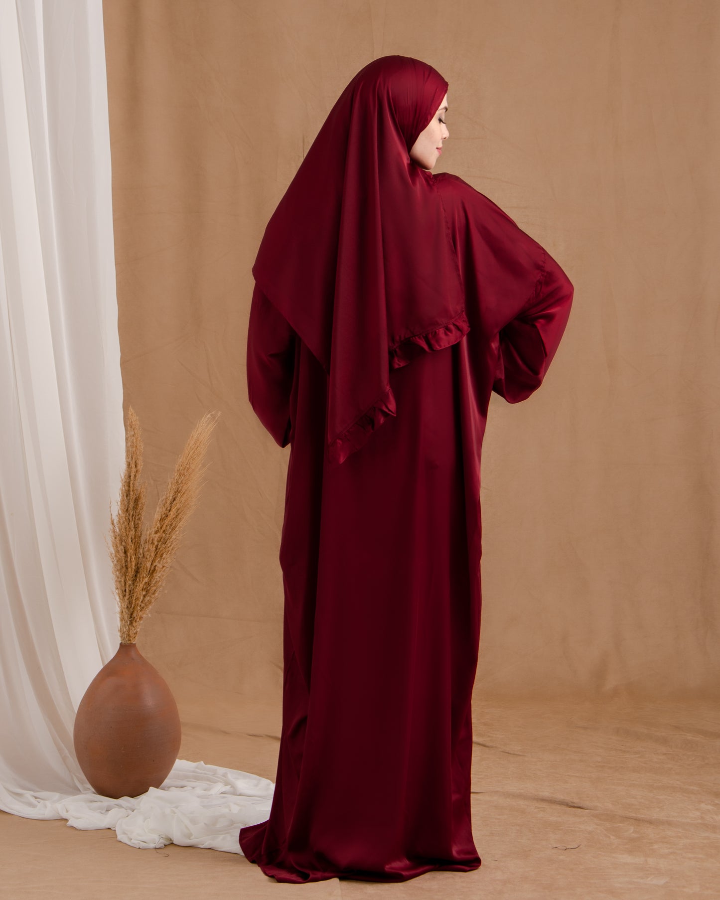 Satin prayer wear with attached scarf code 999 Maroon