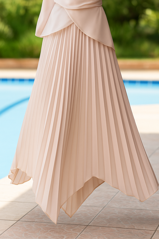 Asymmetric Pleated Satin Skirt Code 41 Beige