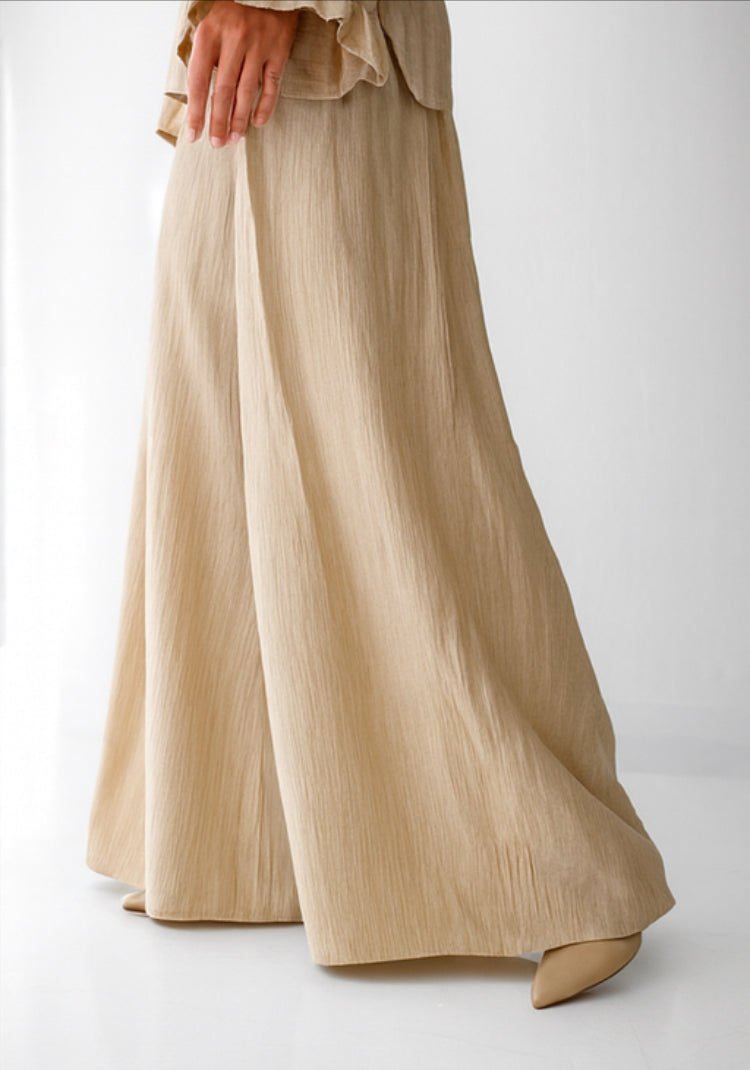 Soft Crinkle Wide-Leg Pants Code 95 Beige