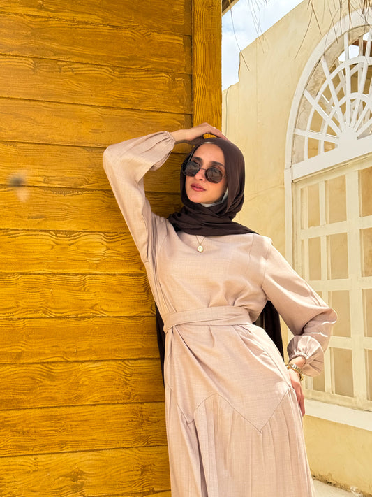 Gathered Waist Dress C601 Beige