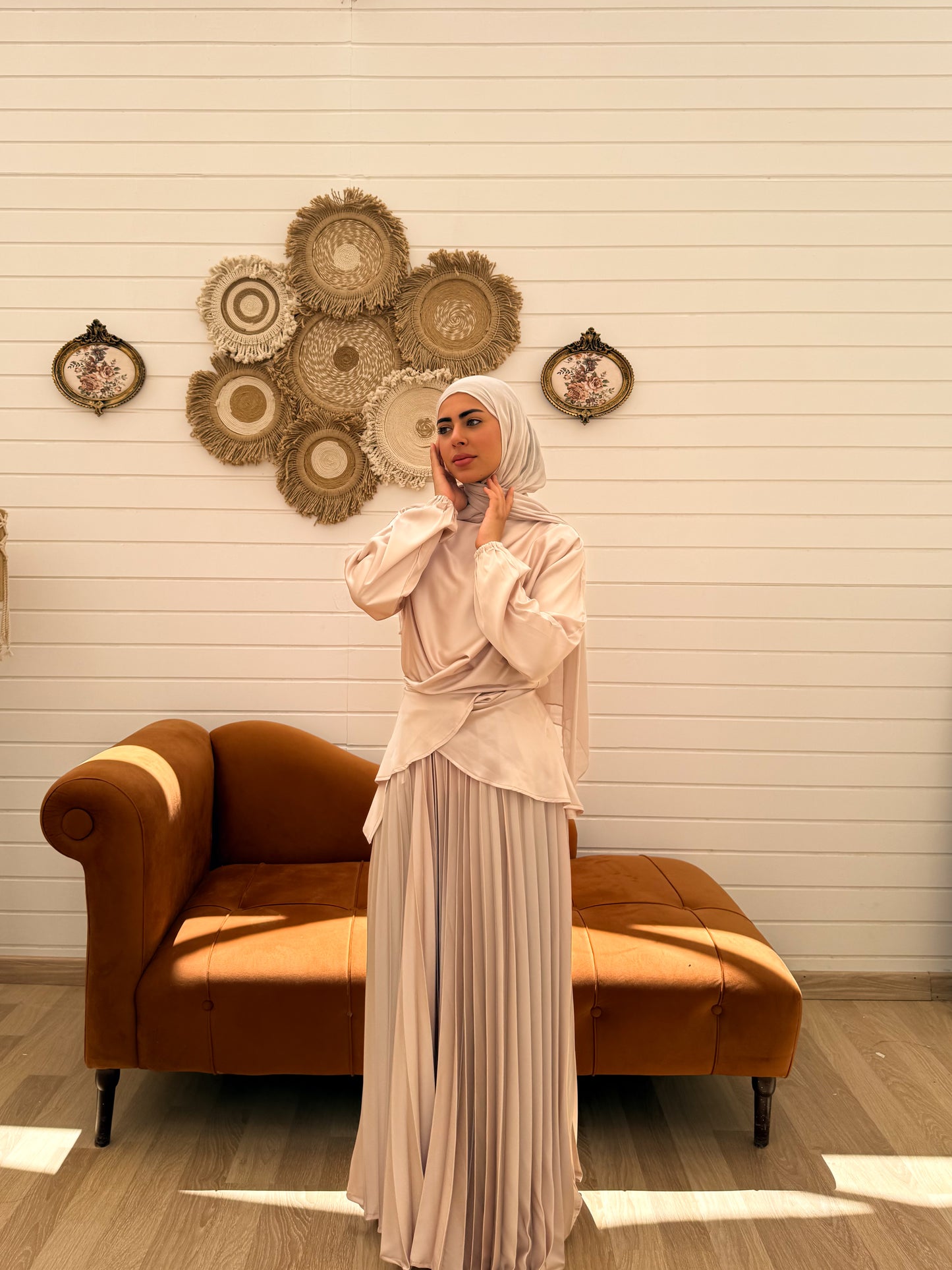 Cross Wrapped Pleated Set C306 light Beige