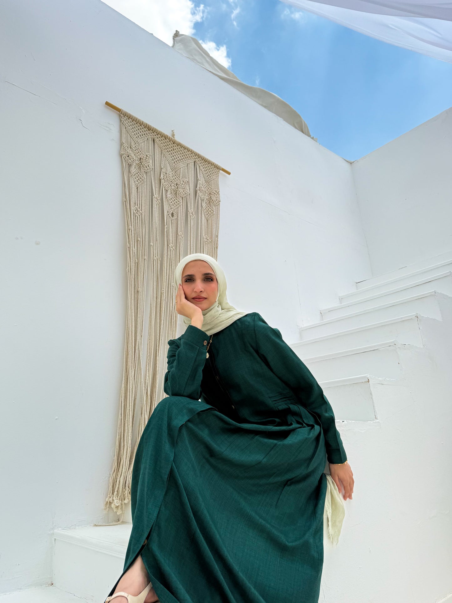 Pleated A line Dress C104 Emerald Green