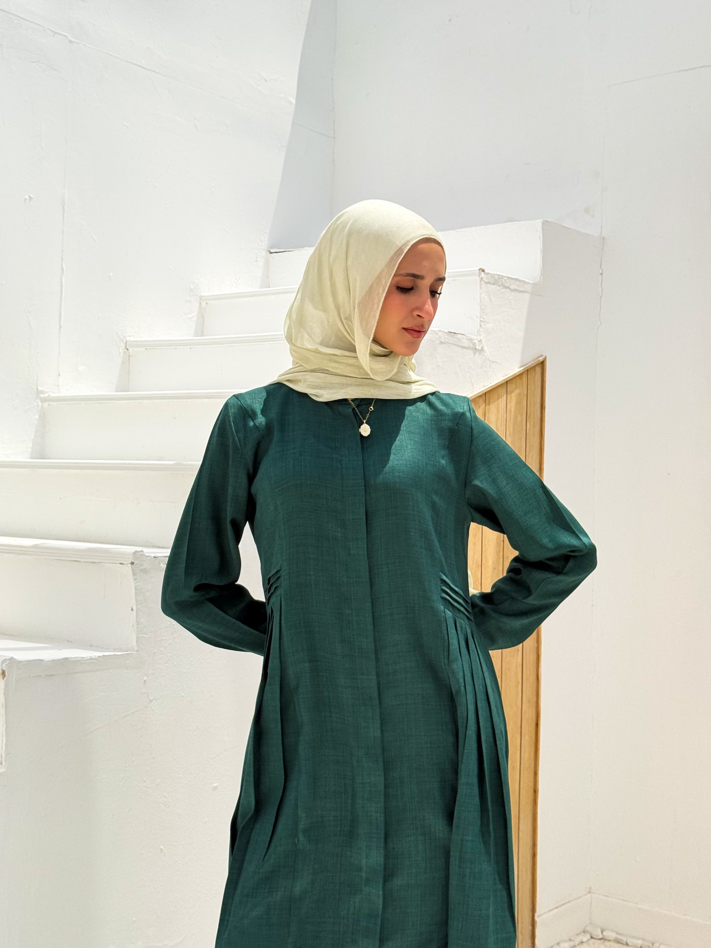 Pleated A line Dress C104 Emerald Green