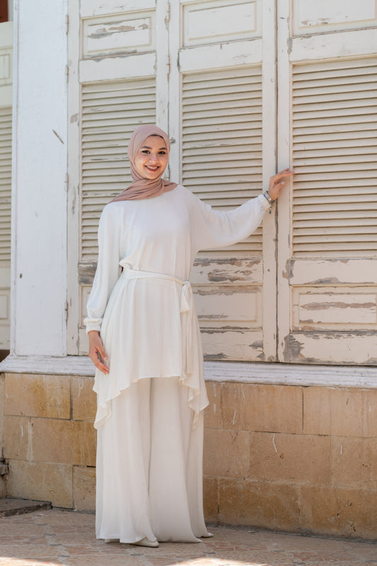 Pleated Satin Set code 1095 whilte