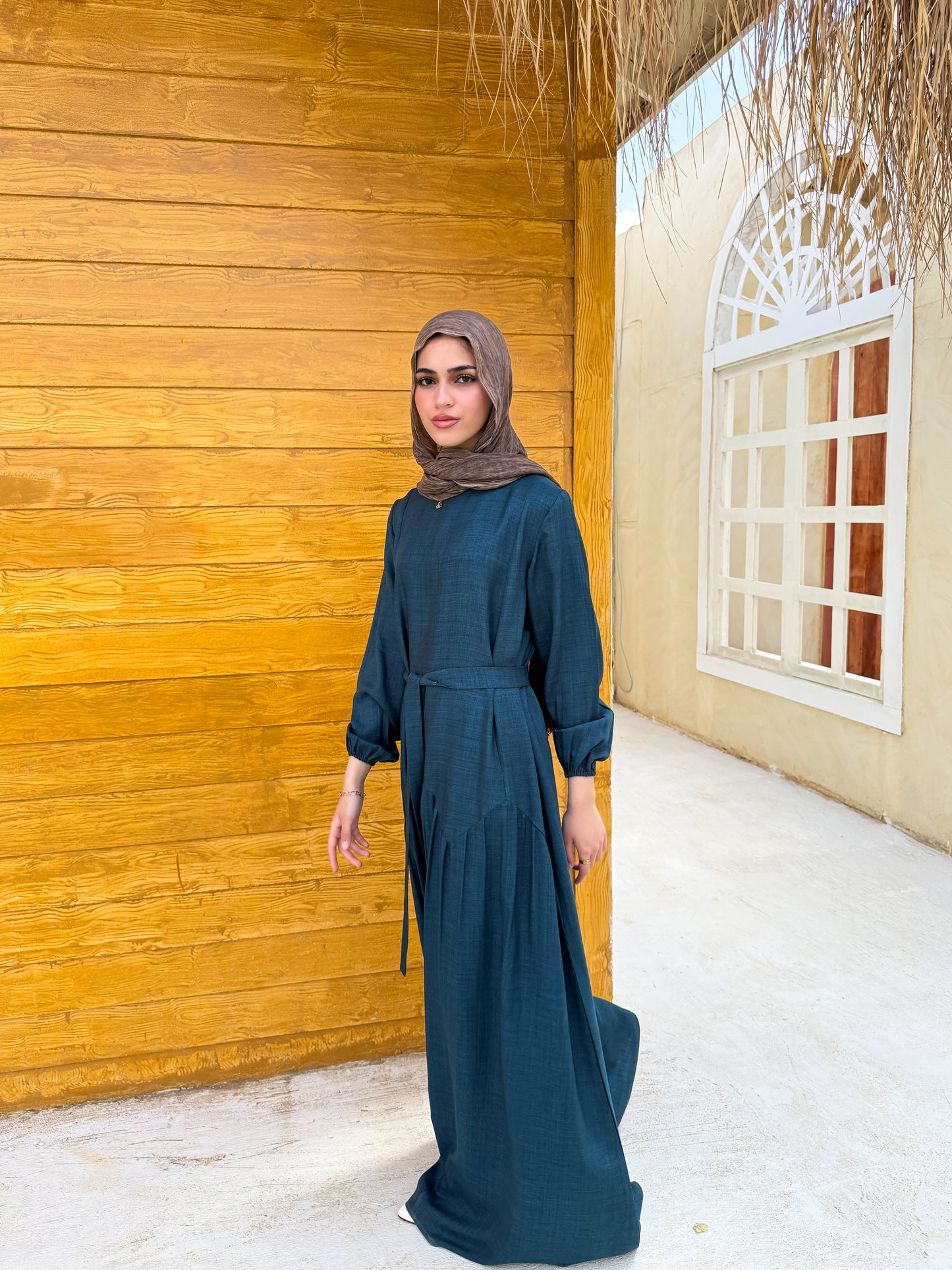 Gathered Waist Dress Dark TealC601