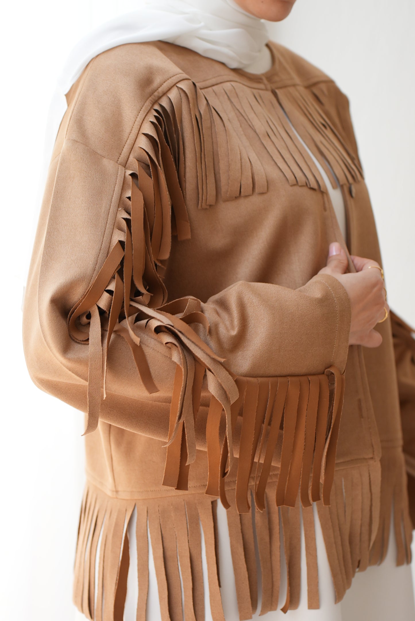Soft Suede Jacket with Fringes Code 410 Warm Beige